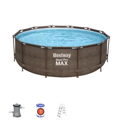Piscină Rotundă Bestway Steel Pro MAX Deluxe Ø366x100 cm, 9150 L, Design Rattan