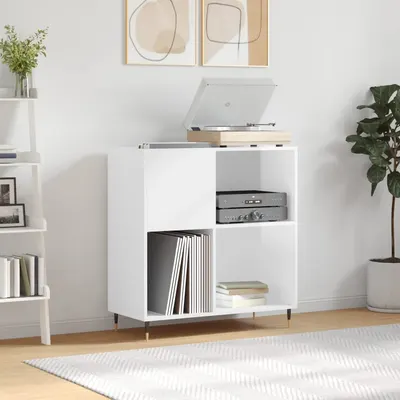 vidaXL Dulap de discuri alb extralucios 84,5x38x89 cm lemn compozit