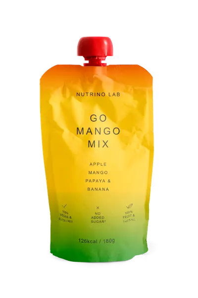 Piure pasteurizat din fructe cu mere mango papaya si banane, 180g, Nutrino Lab