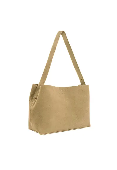 Geanta dama din piele intoarsa FL39 Maya - shopper - A4 - cu catarama - curea reglabila - incapatoare - eleganta - pentru birou si zilnic - Bej