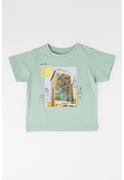 Tricou regular fit cu imprimeu grafic - Verde deschis