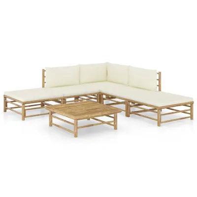 Gossi set mobilier de gradina cu perne alb crem, 6 piese, bambus