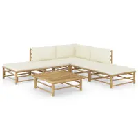 Gossi set mobilier de gradina cu perne alb crem, 6 piese, bambus