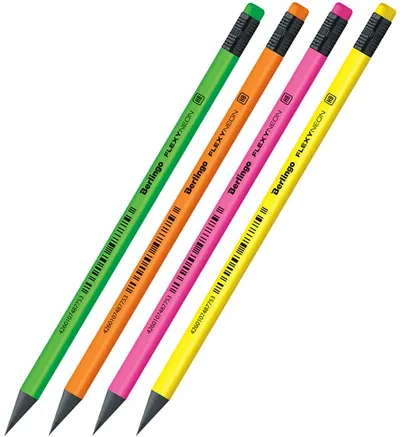 Creion grafit Berlingo - Flexy Neon, HB, cu radieră, asortiment
