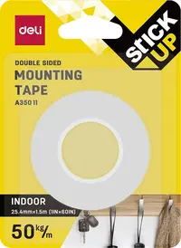 Banda autoadeziva cu doua fete Deli - EA35011, 25,4 mm x 1,5 m, alba
