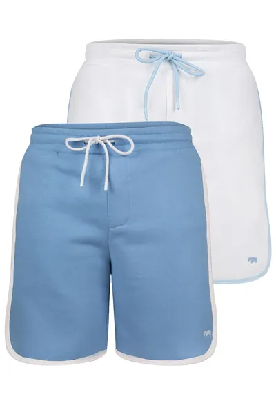 Set de pantaloni de trening scurti cu garnituri contrastante - 2 perechi - Alb/Albastru deschis