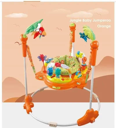 Jumper interactiv pentru copii Matadi Orange, cu lumini si sunete, sezut rotativ 360, inaltime ajustabila, dimensiune 95 x 72 x 72 cm