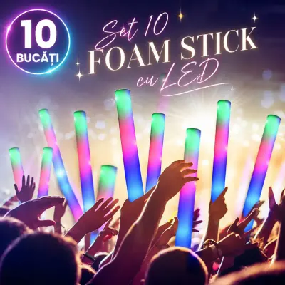 Set 10 Baghete Foam stick cu LED - lungime 46 cm pentru petreceri
