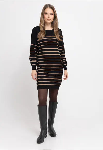 Rochie cu dungi G-Senti - tricot - negru - maneca lunga - Negru