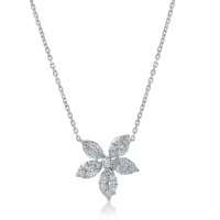 Lant cu pandantiv floare din aur alb cu diamante princess, marquise si rotunde de 0.86ct