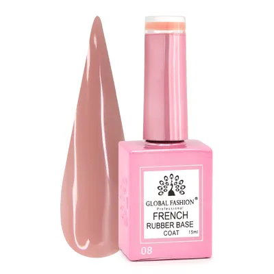 Rubber Base Coat French , Global Fashion ,15 ml, 08 Roz Engros