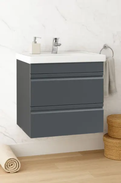 Set Baza front MDF si Lavoar seria 786, suspendata, cu sertare, montat, 60 cm, antracit