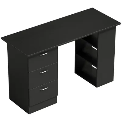 HOMCOM Birou de Calculator Modern, Masa de Lucru cu 3 Sertare și Raft pentru Depozitare, Design Elegant, Negru | Aosom Romania