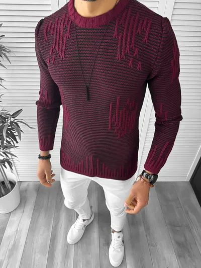Pulover barbati gros slim fit grena T3636 15-5.3