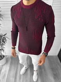 Pulover barbati gros slim fit grena T3636 15-5.3