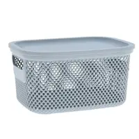 Coș depozitare cu capac din plastic perforat, Storage Solutions, gri deschis