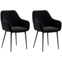 HOMCOM Set 2 Scaune Tapițate în Stil Nordic cu Brațe și Picioare din Oțel pentru Sufragerie, 54x57x80 cm, Negru | Aosom Romania