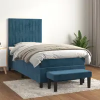 Gossi pat box spring cu saltea, albastru inchis, 100x200 cm, catifea