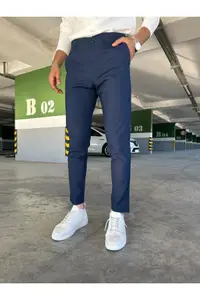 Pantaloni barbati casual bleumarin C001