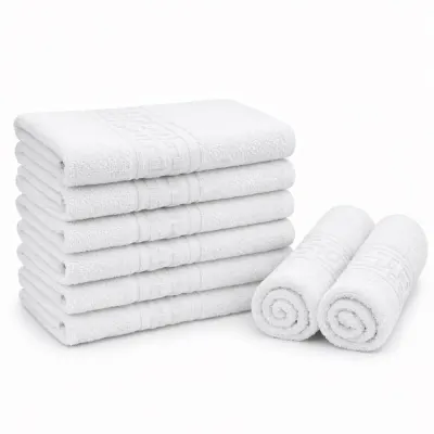 Set 8 prosoape mici 30x50cm, din 100% bumbac pakistanez, 400g, Alb