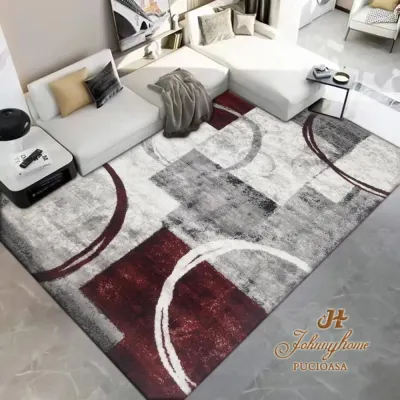 Covor 100x200cm pentru Dormitor si Living, Gri - Rosu