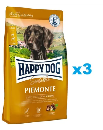 HAPPY DOG Supreme Piemonte hrana uscata caini 3 x 10 kg, cu rata si peste