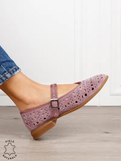 BALERINI dama din piele naturala Intoarsa cu barete SI DESIGN UNIC CRL1629 ROZ