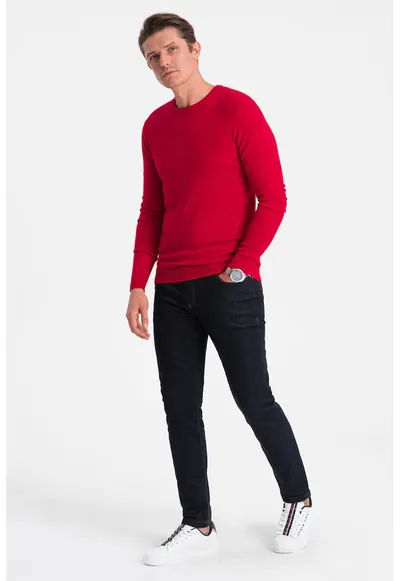 Bluza uni cu decolteu la baza gatului - Rosu vermillion