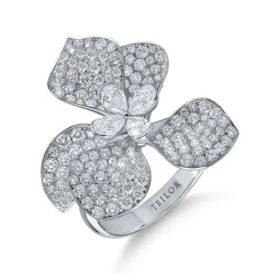 Inel floral din aur alb cu diamante pear si rotunde de 2.72ct