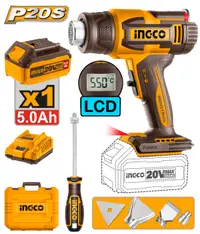 Pistol de Aer Cald 20V 30-550°C cu Afisaj LCD Debit 100-200L/min Acumulator 5.0Ah HGLI20035 – suflanta aer cald profesionala reglabila