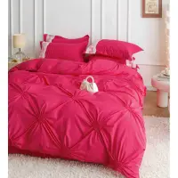 Lenjerie de Pat Premium, JOJO HOME, Finet Soft Touch, cu Inimioare din Pliuri Brodate, si Dantela Delicata, 6 Piese, Nesifonabila si Durabila, Fuchsya