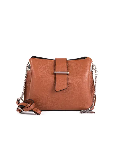Geanta crossbody din piele Ciosa - Maro scortisoara/Argintiu