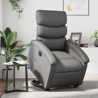 vidaXL Fotoliu rabatabil electric cu ridicare, gri, piele ecologică