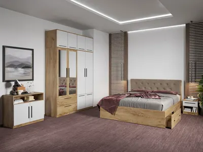 Set dormitor complet Stejar Auriu cu comoda - Madrid - C80
