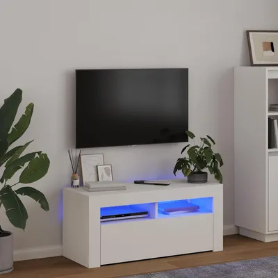 vidaXL Comodă TV cu lumini LED, alb, 90x35x40 cm