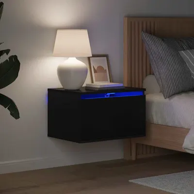 vidaXL Noptieră montată pe perete cu lumini LED, negru