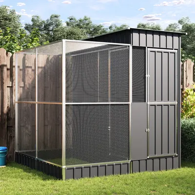 vidaXL Volieră cu extensie argintie 209x203x216 cm oțel