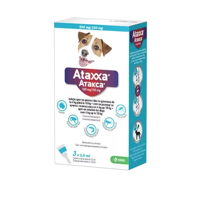 Ataxxa Dog, pipete antiparazitare pentru caini de talie mica, 4-10 kg/ 3 pipete
