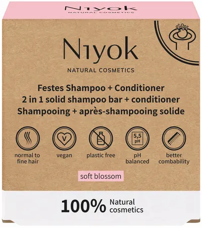 Niyok Șampon și balsam solid 2 în 1 Soft Blossom, 80 g