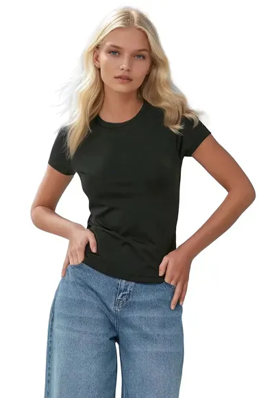 Tricou dama slim fit - bumbac - negru