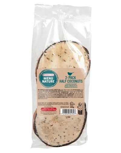 VERSELE-LAGA Menu Nature 2 jumatati nuca de cocos cu umplutura de seminte 400 g hrana pasari salbatice