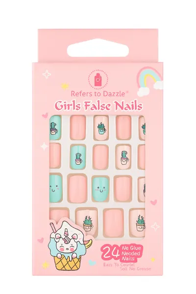 Set 24 Unghii False Press On - Cute Plants & Smiley Faces CM79