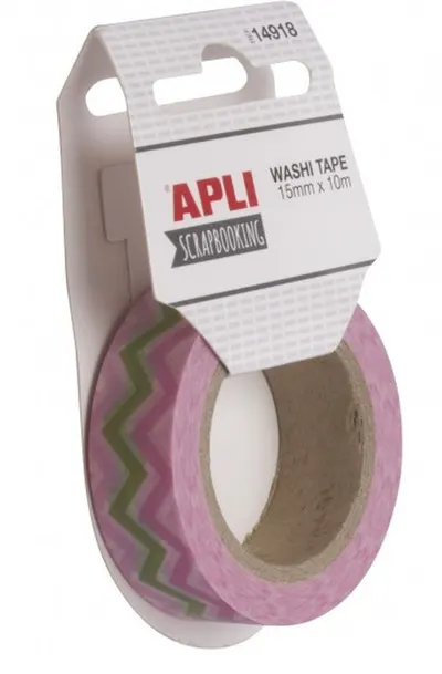 Banda adeziva decorativa APLI Washi tape - Zig - zag roz