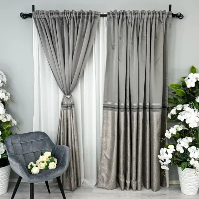 Set 2 Draperii Simplicity, Satinata, texturata, Gri inchis, 140cm latime x 260cm inaltime, cu tiv lat pt bara