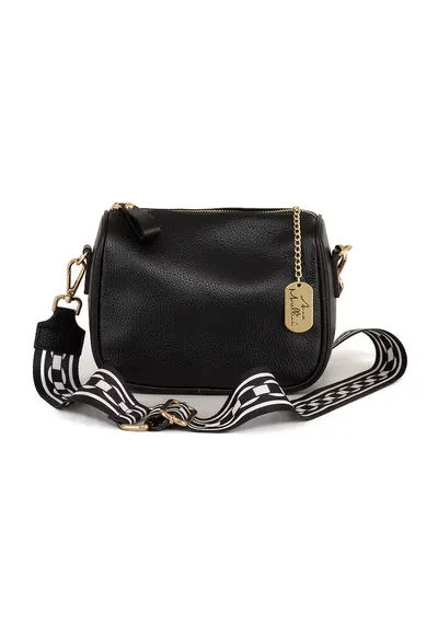 Geanta crossbody de piele cu bareta din material textil - Negru