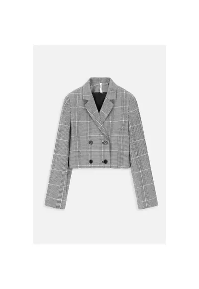 Sacou crop cu model in carouri - Gri