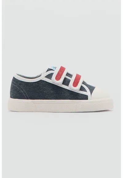Pantofi sport din denim cu velcro - Rosu/Bleumarin
