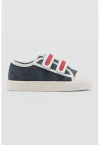 Pantofi sport din denim cu velcro - Rosu/Bleumarin