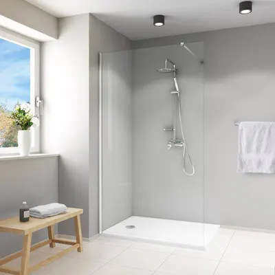 Paravan de dus fix, 80x200 cm, sticla securizata 8 mm, profil crom, Roth Melina