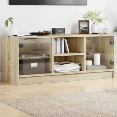 vidaXL Comodă TV cu uși din sticlă, stejar sonoma, 102x37x42 cm
